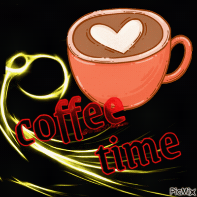 A Cup Of Coffee With A Heart In The Foam And The Words Coffee Time GIF
