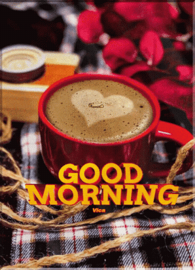 A Cup Of Coffee With A Heart In The Foam And The Words Good Morning Visible GIF