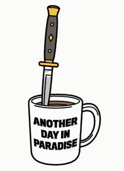 A Cup Of Coffee With A Knife Sticking Out Of It . GIF