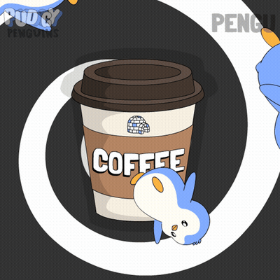 A Cup Of Coffee With A Penguin Laying On It GIF