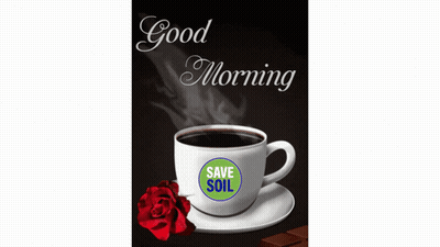 A Cup Of Coffee With A Save Soil Logo On It GIF