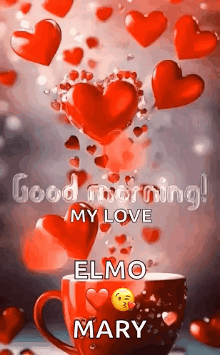 A Cup Of Coffee With Hearts Coming Out Of It . GIF