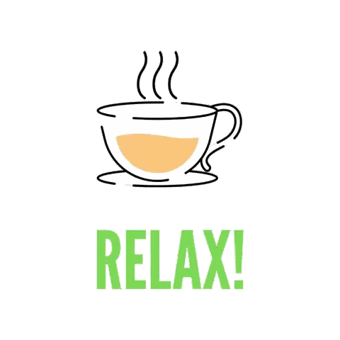 A Cup Of Coffee With Steam Coming Out Of It And The Words Relax Below It Sticker