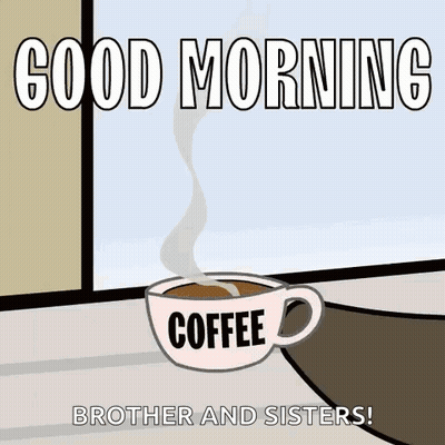 A Cup Of Coffee With Steam Coming Out Of It Is Sitting On A Window Sill . GIF