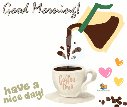 A Cup Of Coffee With The Words " Coffee Time " On It GIF