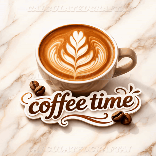 A Cup Of Coffee With The Words Coffee Time Written On It GIF
