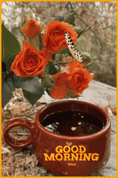 A Cup Of Coffee With The Words Good Morning Written On It GIF