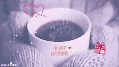 A Cup Of Coffee With The Words " Heart Warming " On It GIF