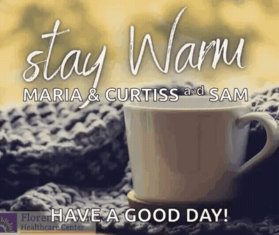 A Cup Of Coffee With The Words Stay Warm Maria & Curtiss And Sam Written On It GIF