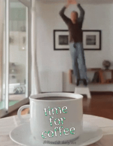 A Cup Of Coffee With The Words Time For Coffee Written On It GIF