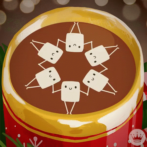 A Cup Of Hot Chocolate With A Circle Of Marshmallows In It GIF