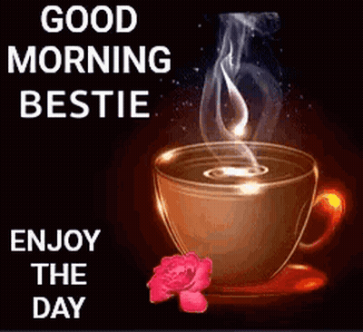 A Cup Of Hot Coffee With Smoke Coming Out Of It And A Rose On A Saucer . GIF
