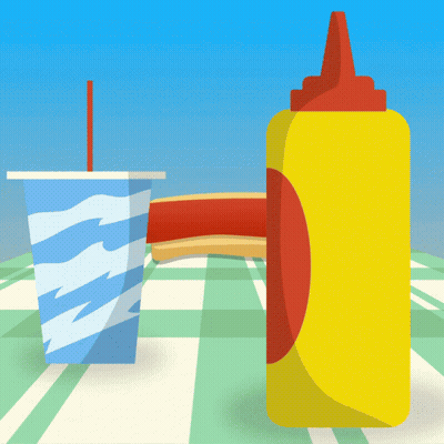 A Cup Of Soda And A Bottle Of Ketchup Are On A Table GIF