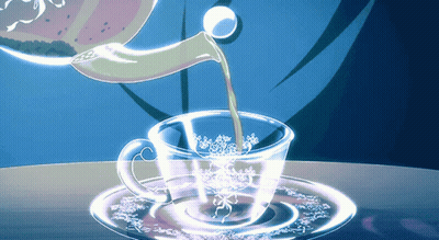 A Cup Of Tea Is Being Poured From A Teapot Into A Saucer GIF
