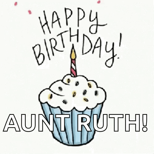 A Cupcake With A Candle On It And The Words `` Happy Birthday Aunt Ruth ! '' GIF