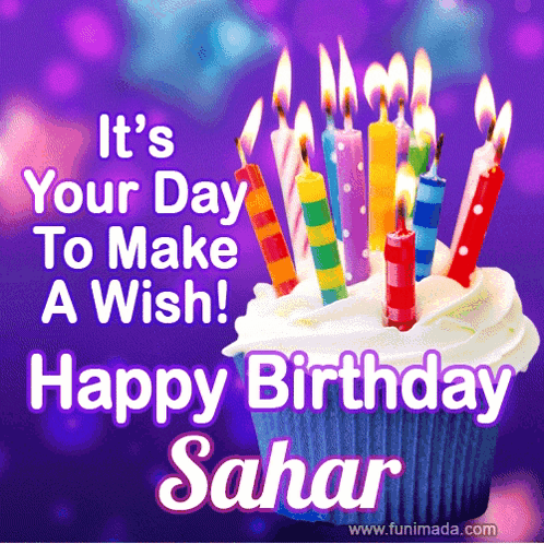 A Cupcake With Candles And The Words It 'S Your Day To Make A Wish ! Happy Birthday Sahar GIF