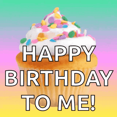 A Cupcake With Sprinkles On Top And The Words " Happy Birthday To Me " Below It GIF