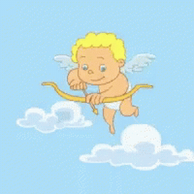 A Cupid With A Bow And Arrow Is Flying Through The Air GIF