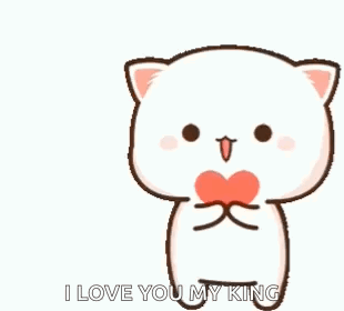 A Cute Cartoon Cat Is Holding A Heart In Its Mouth And Saying `` I Love You My King '' . GIF