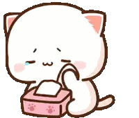 A Cute Cartoon Cat Is Holding A Pink Box Of Tissues . Sticker