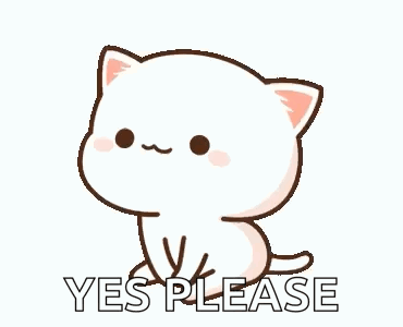 A Cute Cartoon Cat Is Sitting Down And Saying Yes Please . GIF
