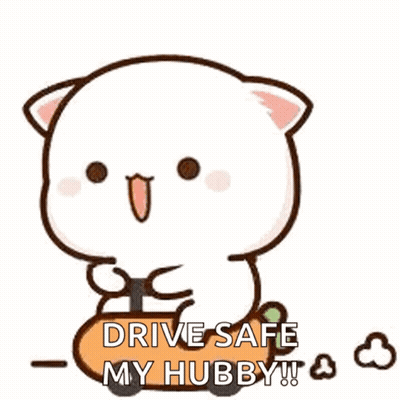 A Cute Cartoon Cat Is Sitting On A Pumpkin And Says `` Drive Safe My Hubby '' . GIF