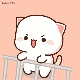 A Cute Cartoon Cat Is Sitting On Top Of A Railing . GIF