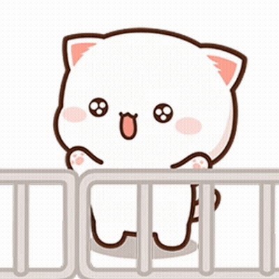 A Cute Cartoon Cat Is Standing Behind A Fence . GIF