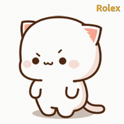A Cute Cartoon Cat With A Rolex Logo On The Bottom Right GIF