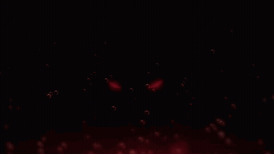 A Dark Background With Red Eyes And Bubbles Floating Around GIF