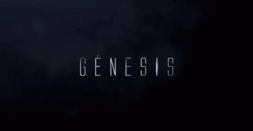 A Dark Background With The Word Genesis In White Letters GIF