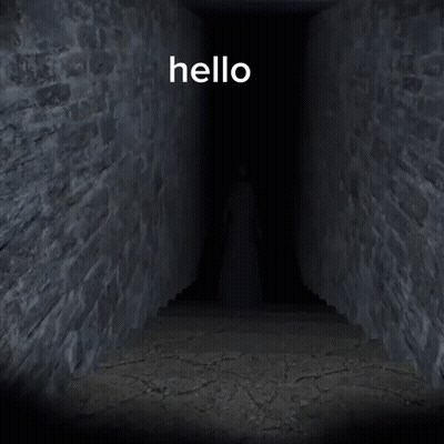 A Dark Hallway With The Words Hello Written On It GIF