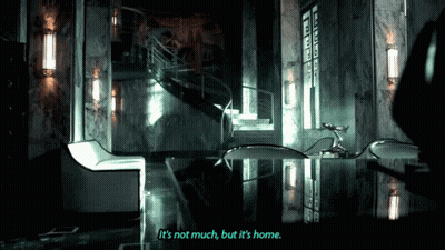 A Dark Room With The Words It 'S Not Much But It 'S Home On The Bottom Right GIF