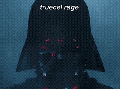A Darth Vader Helmet With The Words Truecel Rage Written On It GIF
