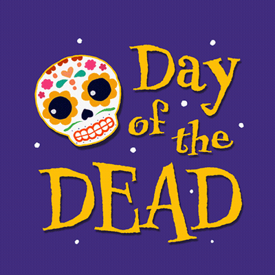 A Day Of The Dead Advertisement With A Sugar Skull GIF