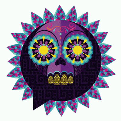 A Day Of The Dead Illustration With A Skull In The Center GIF