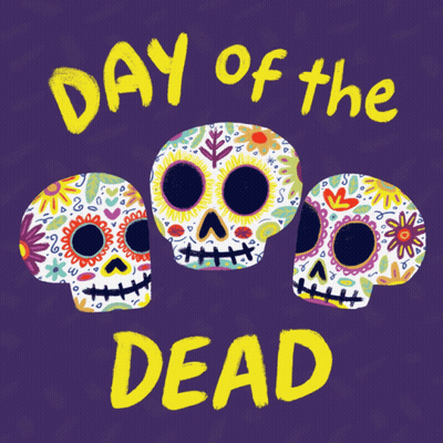 A Day Of The Dead Poster With Sugar Skulls GIF