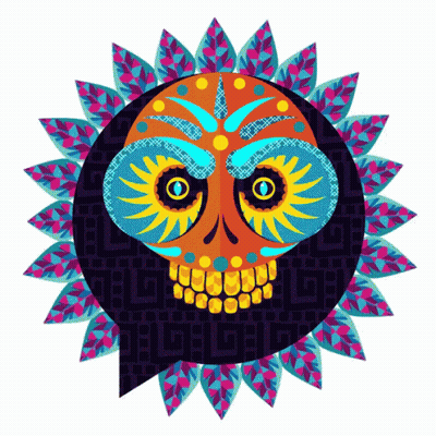 A Day Of The Dead Skull With A Speech Bubble Surrounding It GIF