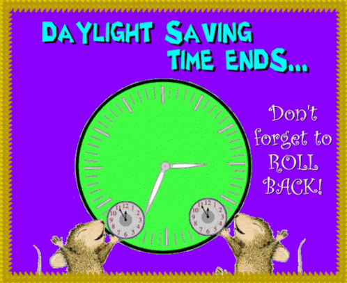 A Daylight Saving Time Ends Sign With Two Monkeys Holding A Clock GIF