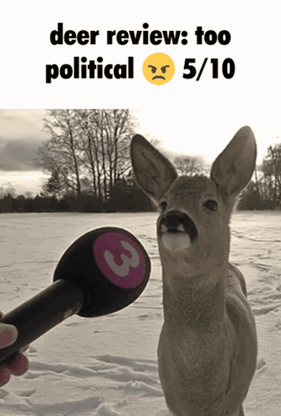 A Deer With A Mustache Is Being Interviewed By A Person GIF