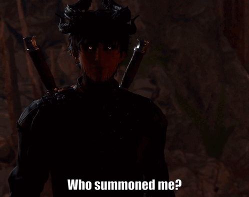A Demon With Horns And A Sword Says Who Summoned Me GIF