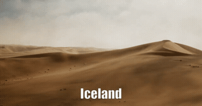 A Desert Landscape With The Word Iceland On The Bottom Right GIF