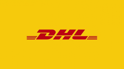 A Dhl Logo On A Yellow Background That Says 50 Years GIF