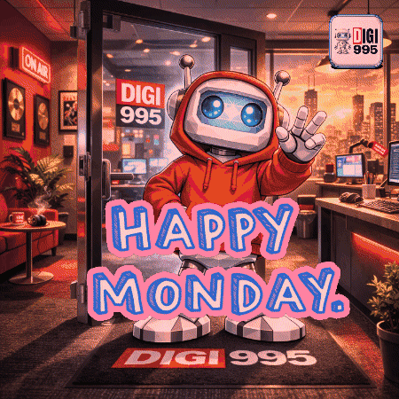A Digital Illustration Of A Robot Saying Happy Monday On Digi 995 GIF