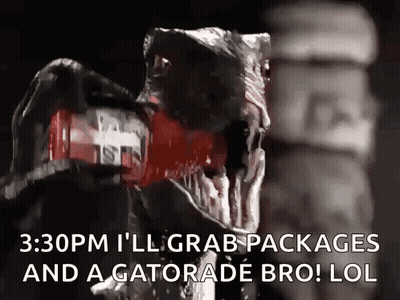 A Dinosaur Is Holding A Gatorade Bottle In Its Mouth .. GIF