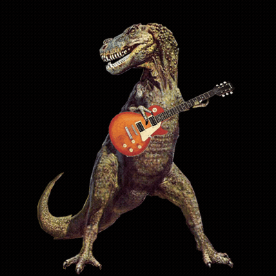 A Dinosaur Is Playing A Red Gibson Guitar GIF