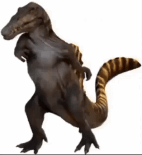 A Dinosaur With A Long Tail Is Standing On A White Background . GIF