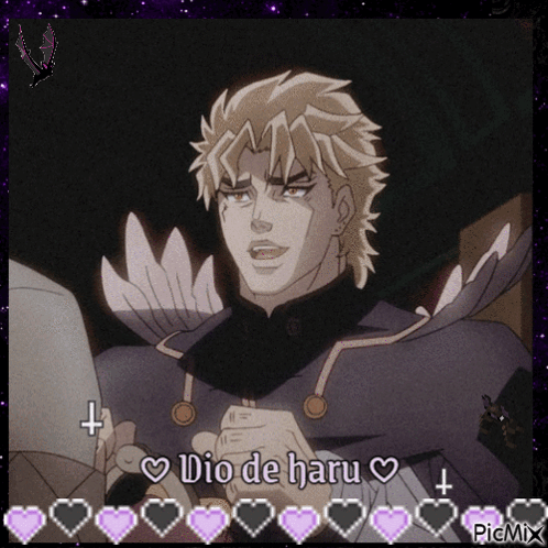 A Dio De Haru Picture With Hearts Around It GIF