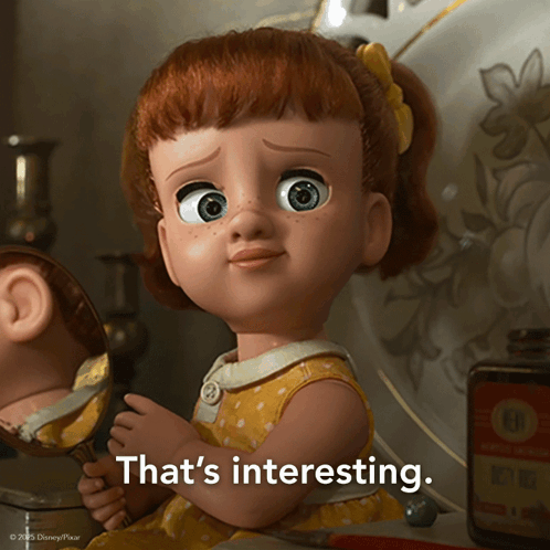 A Disney Pixar Doll Is Looking At Her Reflection In A Mirror GIF