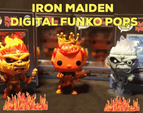 A Display Of Iron Maiden Funko Pop Figures GIF